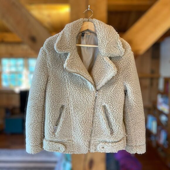H&M Divided Teddy Sherpa Longline Moto Jacket - Picture 5 of 10